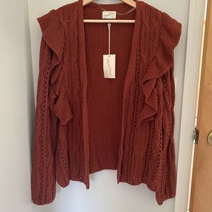 NWT Rust Colored Ruffled Knit Cardigan — Size XXL